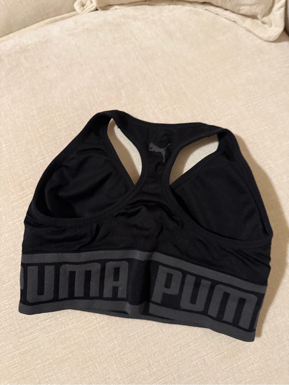 PUMA Black Racerback Supportive Sports Bra with Grey Logo Band - Picture 2 of 3
